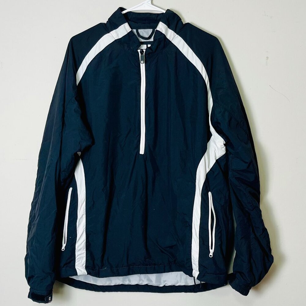 FootJoy Golf Pullover Windbreaker Men's Large Lightweight Half Zip Black White‎